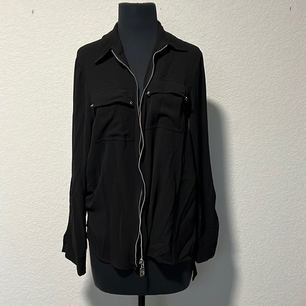 Michael Kors zip up sheer chiffon blouse